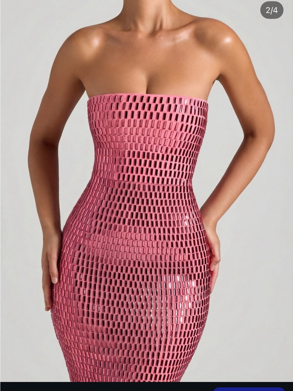 Oh Polly Strapless Pink Textured Bodycon Maxi - Picture 2 of 4